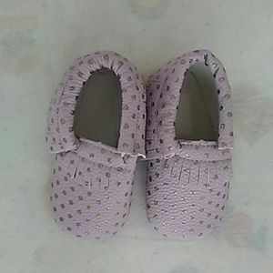Purple and gold moccasins